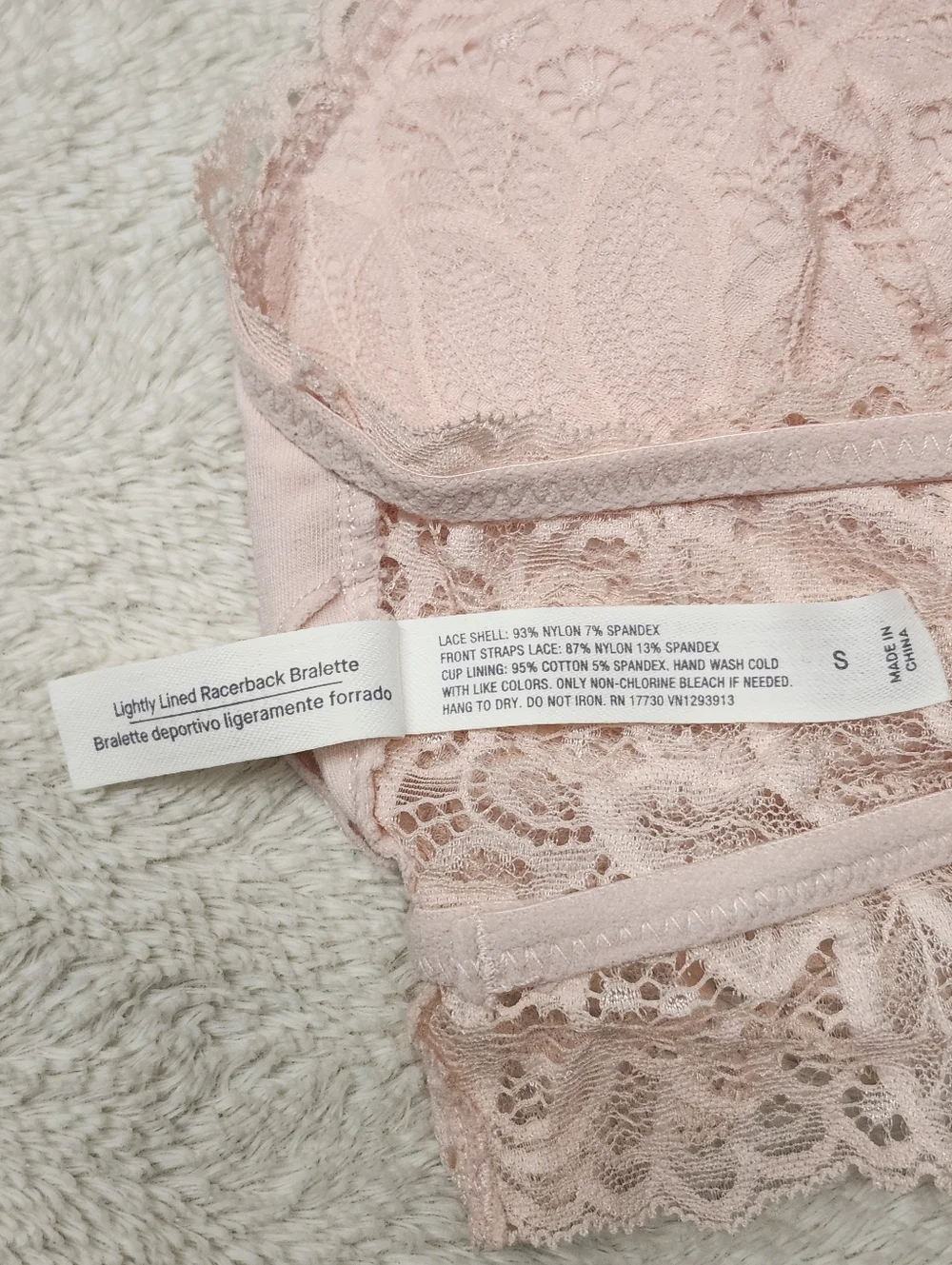 • Auden Size Small S Lightly Lined Lace Racerback Bralette Bra Light Pink - Picture 8 of 8